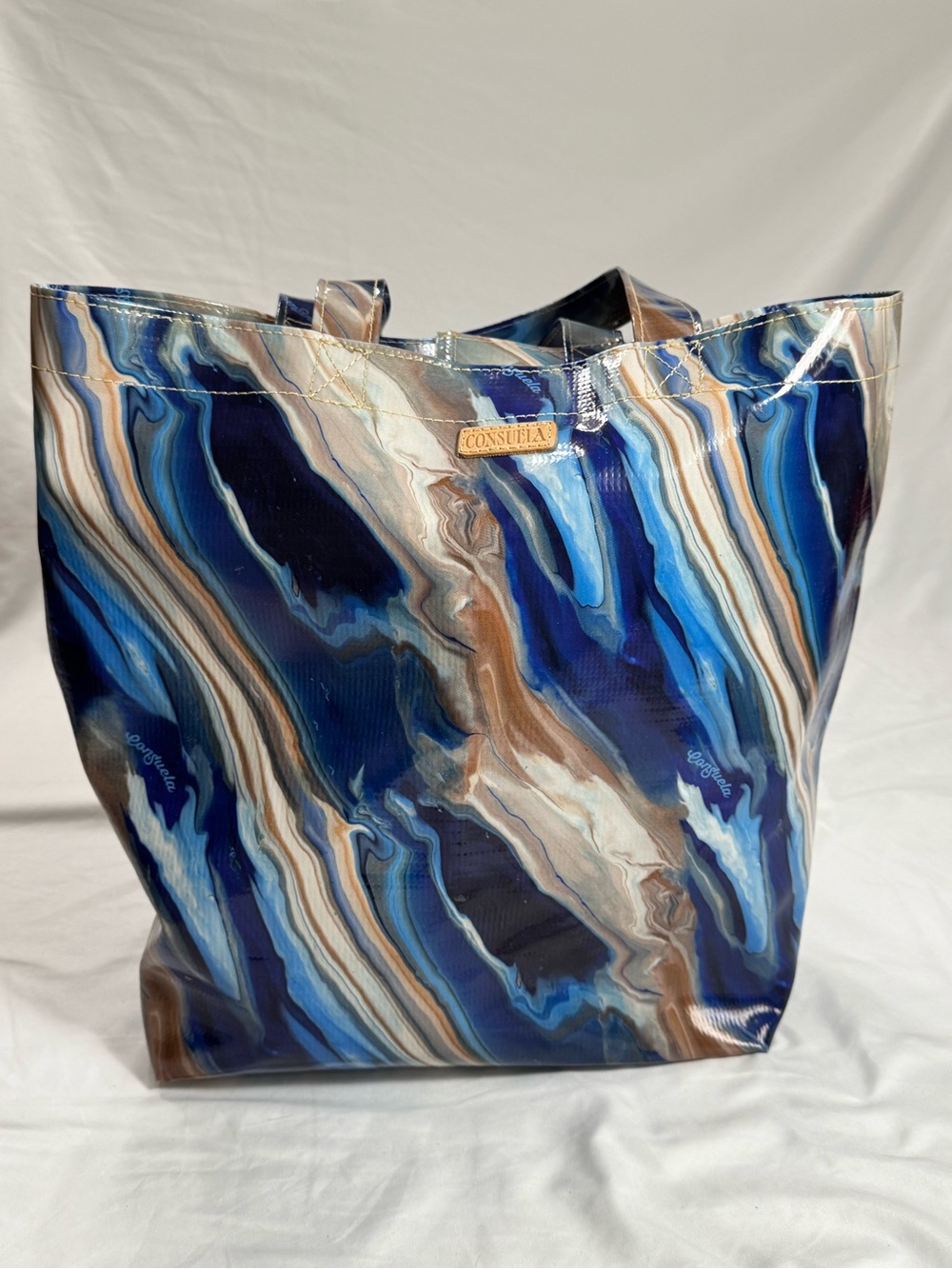 Consuela Marble Wave Tote in Navy, Light Blue & Brown